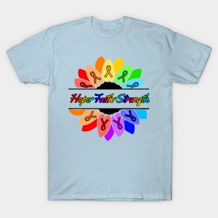 Rainbow Hope•Faith•Strength Sunflower Awareness Ribbon T-Shirt